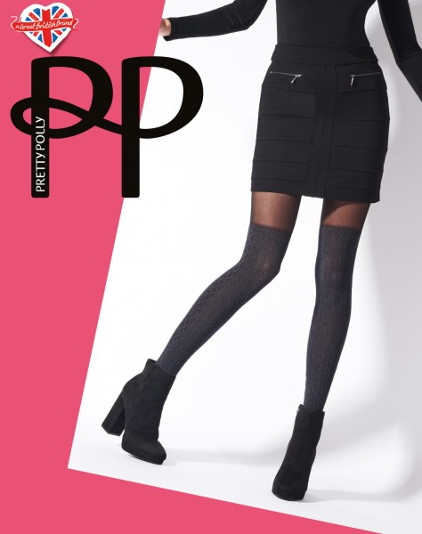 2 in 1 - Panty met over de knie sokken met kabelmotief Marl Cable van Pretty Polly